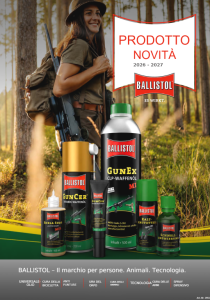 Scopri il catalogo Ballistol 2026/27: olio GunEx MIL a norma NATO, nuovo GunCer 100ml e kit pulizia professionale per armi e ottiche distribuiti da Defence System.